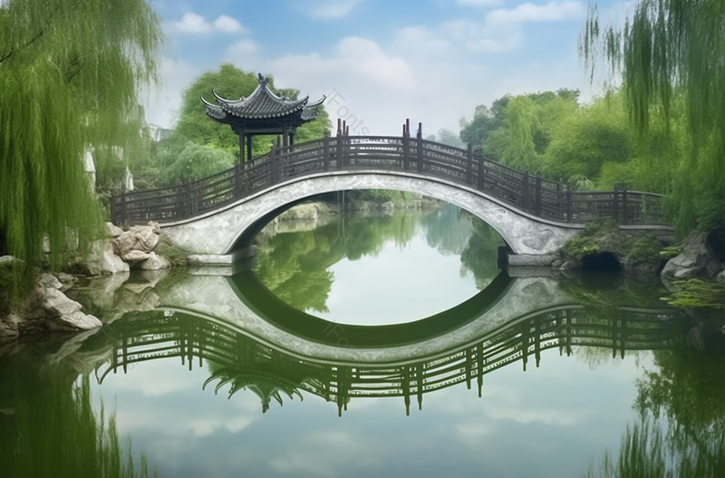 湖边杨柳拱桥建筑背景,高清,摄影图,摄影图片,图片大全,摄影图免费下载
